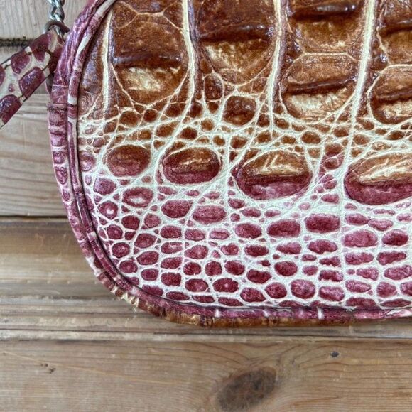 Veari Crocodile‎ Leather Chain Strap Bag Cross Body Purse Brown Pink W/ Dust Bag - Picture 5 of 16